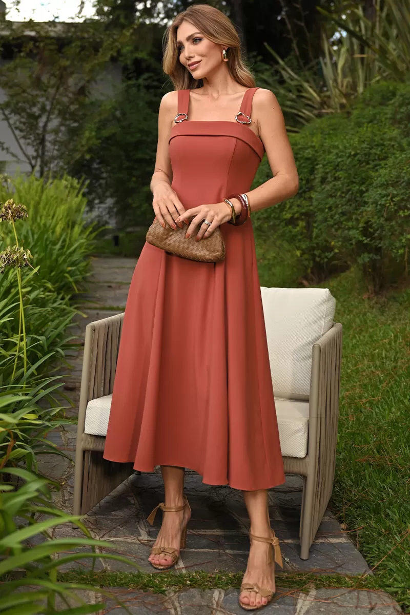 Miss Misses - Gisele Dress with Brown Metal Loop Detail - 54491214