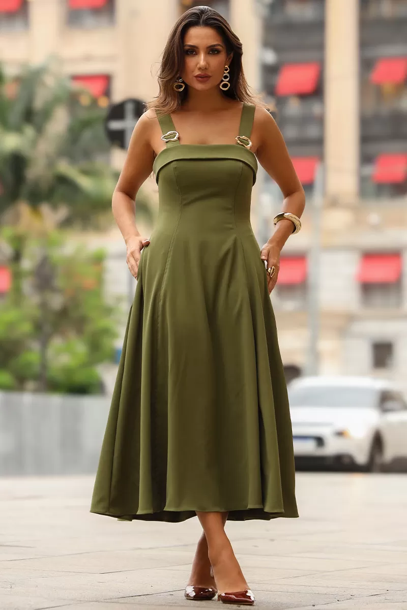 Miss Misses - Vestido Gisele Com Detalhe Passante Metal Verde - 54491023