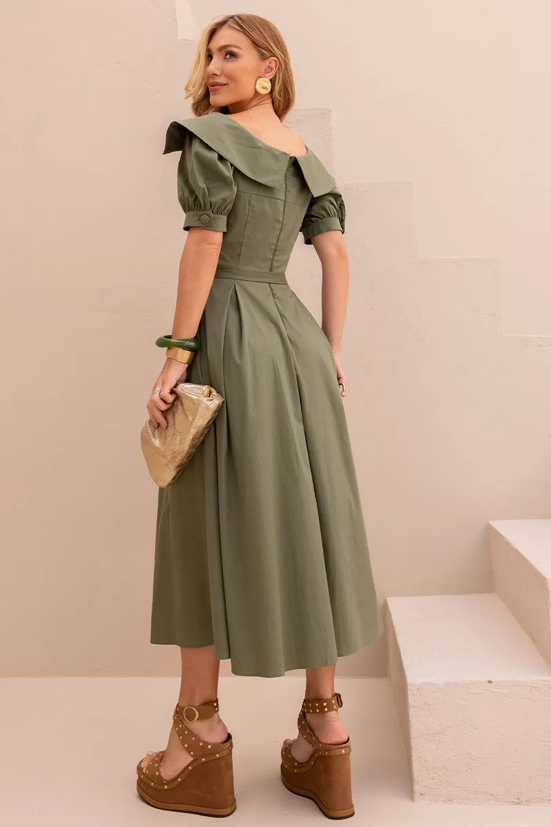 Miss Misses - Vestido Midi Karen C/ Gola E C/ Faixa Verde - 54424023