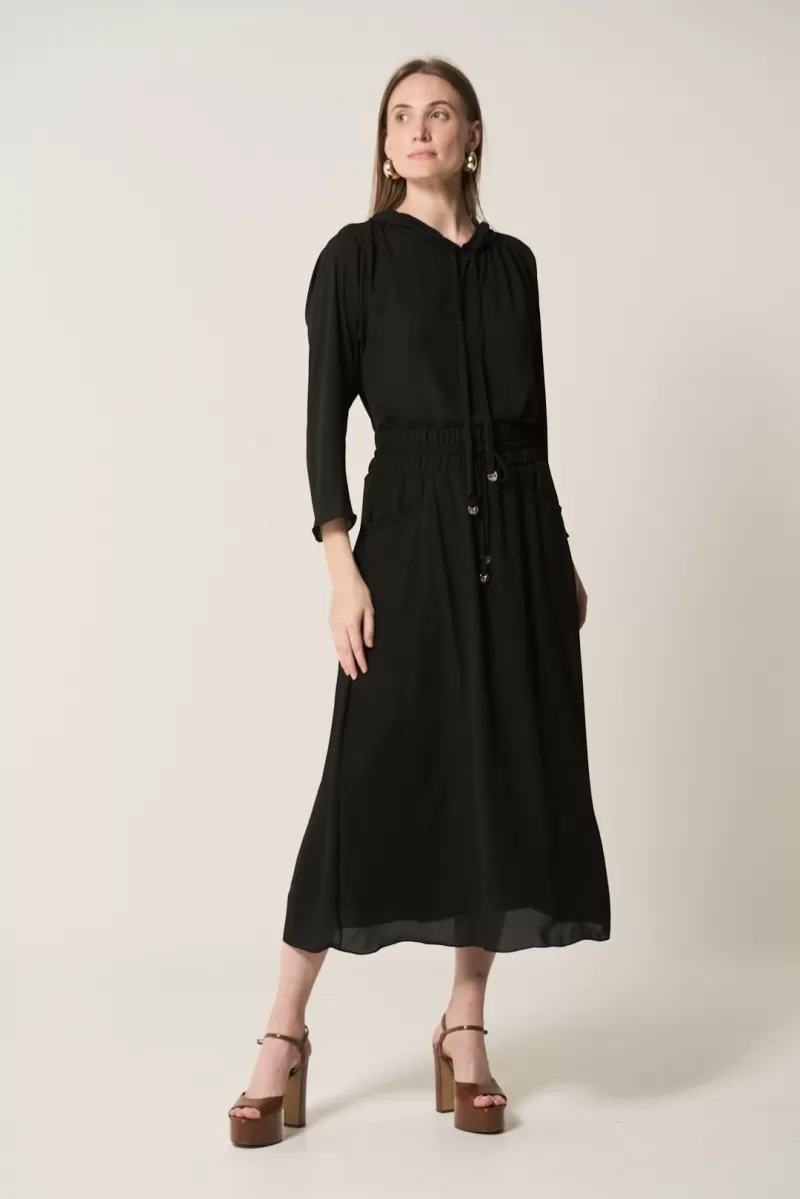 Hidrogênio - GODE SKIRT WITH POCKETS AND BLACK ELASTIC WAISTBAND - 20298001