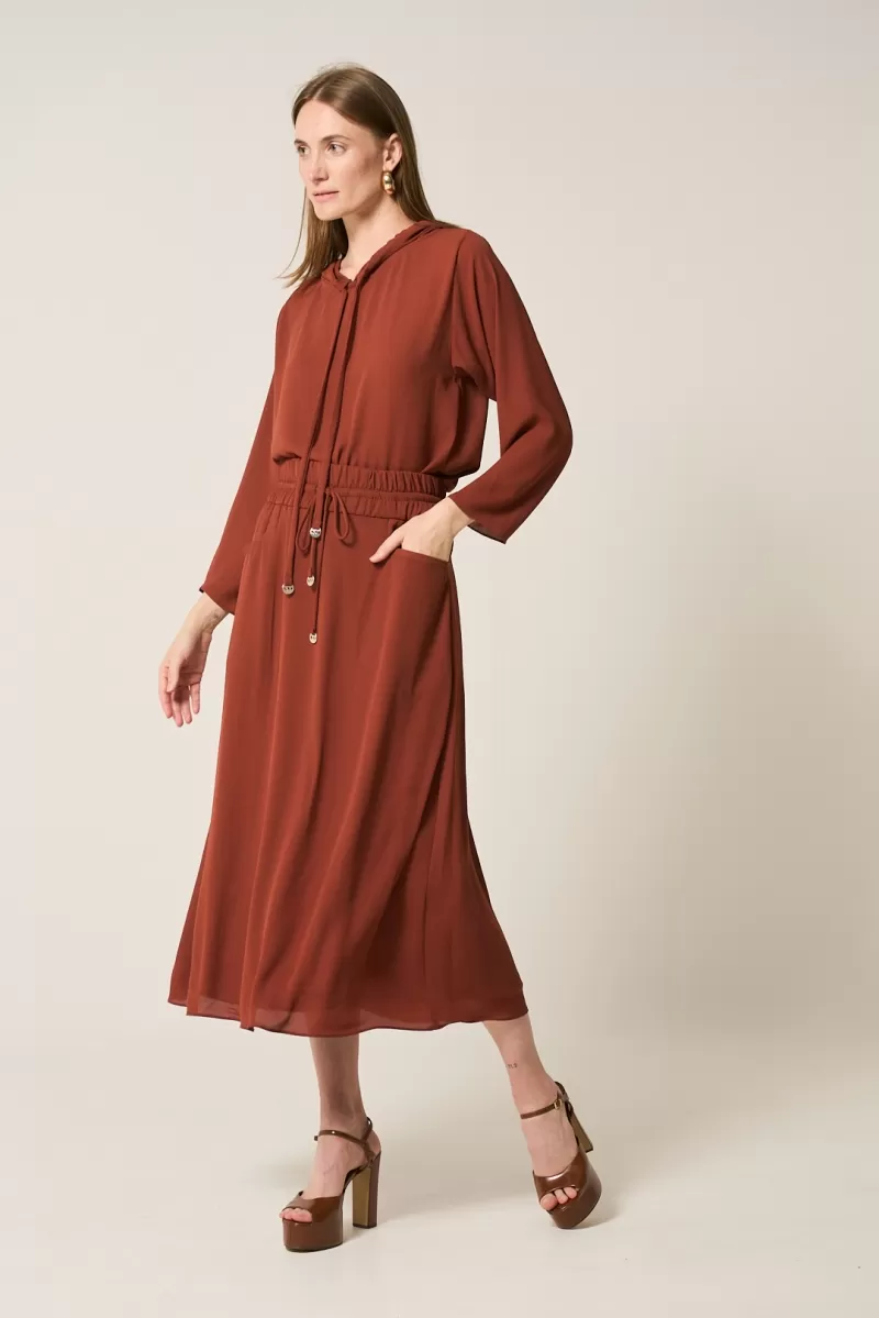 Hidrogênio - GODE SKIRT WITH POCKETS AND ELASTIC WAISTBAND IN EARTH RED - 20298578