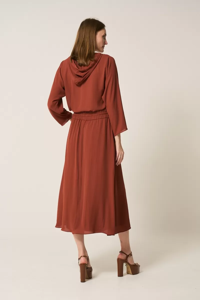 Hidrogênio - GODE SKIRT WITH POCKETS AND ELASTIC WAISTBAND IN EARTH RED - 20298578