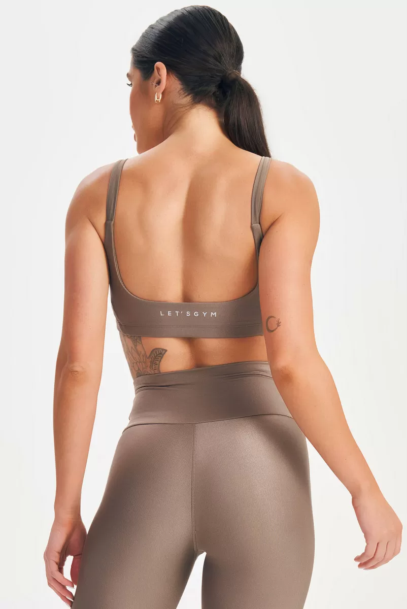 Lets Gym - Top Minimal Bold Castanho - 2572CT