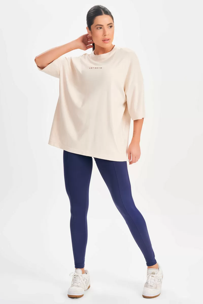 Lets Gym - Camiseta Oversized Basic Flex Bege - 2626BG
