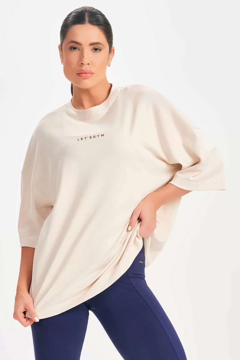 Lets Gym - Camiseta Oversized Basic Flex Bege - 2626BG