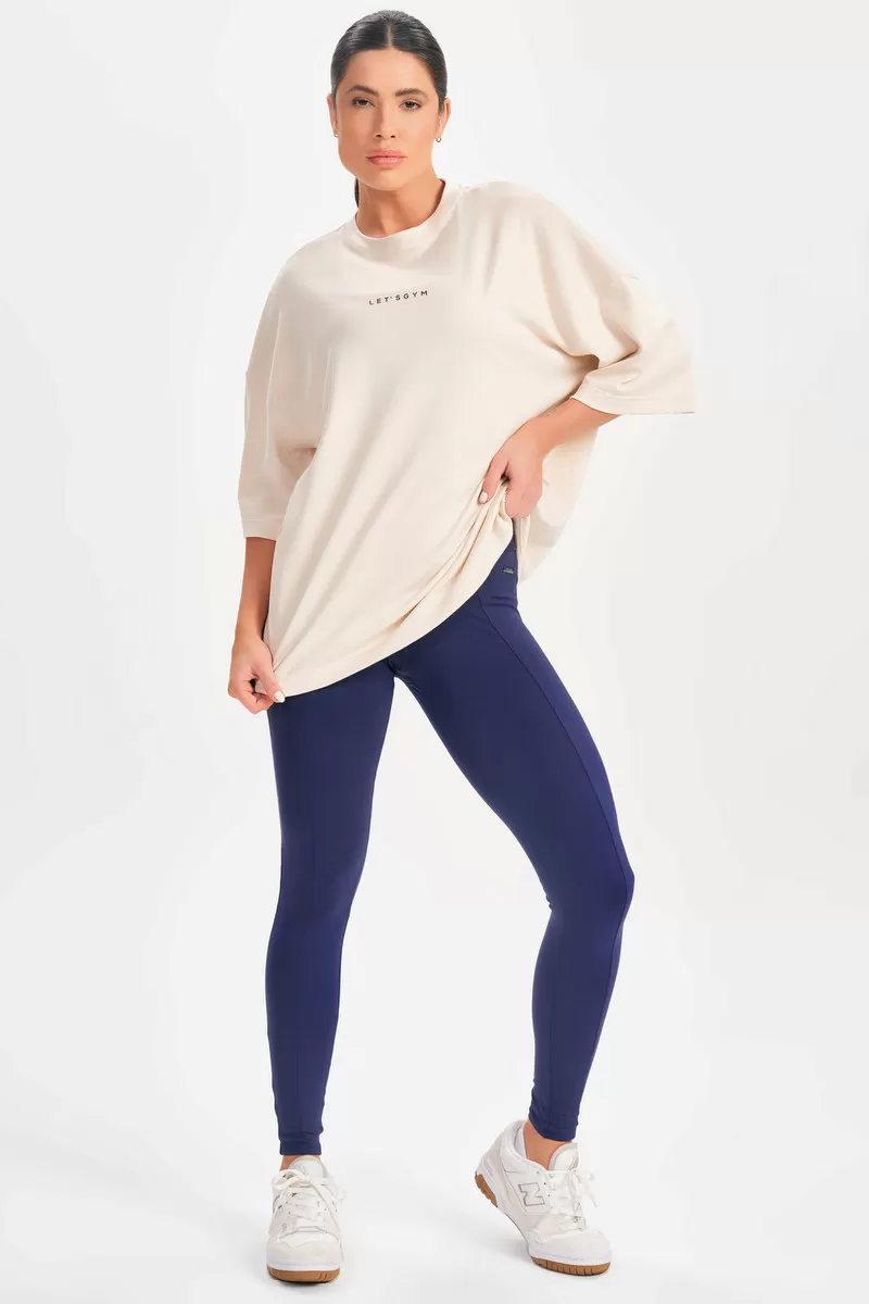 Lets Gym - Camiseta Oversized Basic Flex Bege - 2626BG