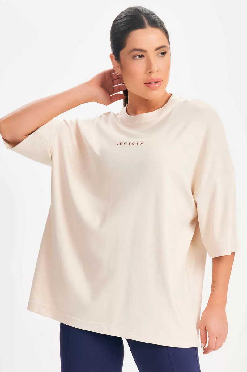 Lets Gym - Camiseta Oversized Basic Flex Bege - 2626BG
