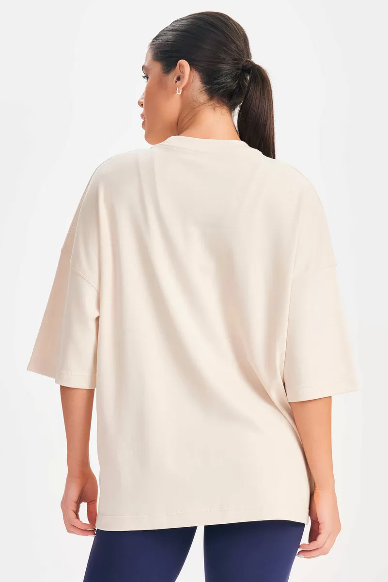 Lets Gym - Camiseta Oversized Basic Flex Bege - 2626BG