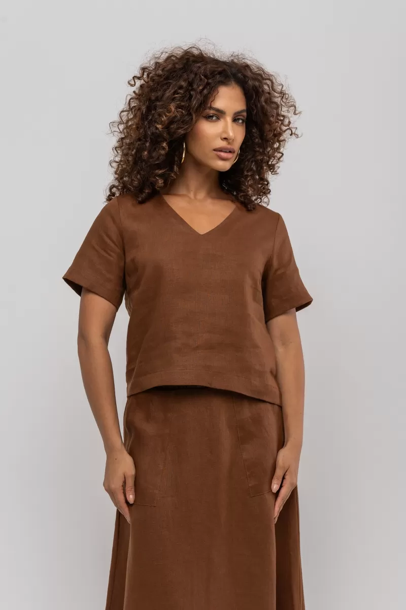 Hidrogênio - BROWN V-NECK BLOUSE - 20383031