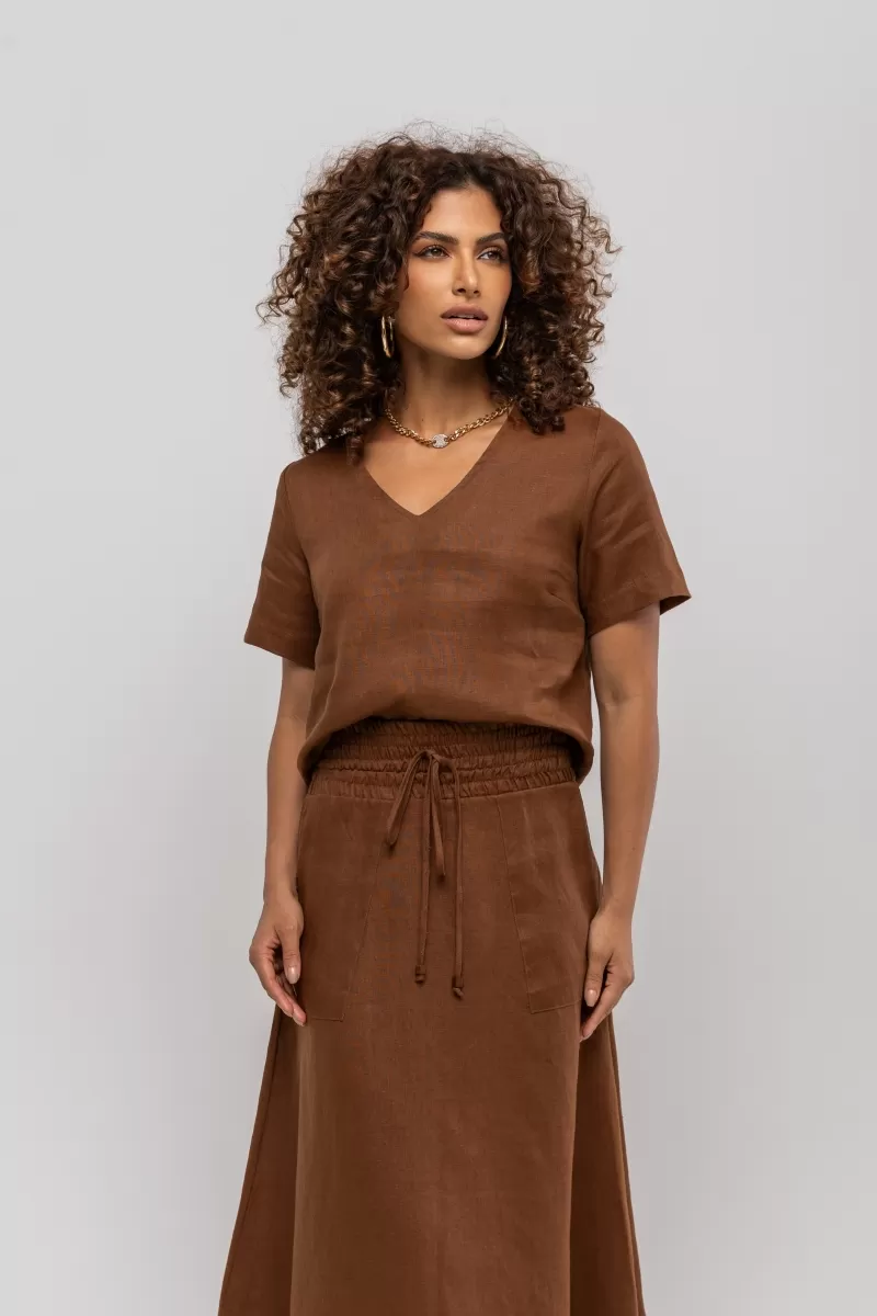 Hidrogênio - BROWN V-NECK BLOUSE - 20383031