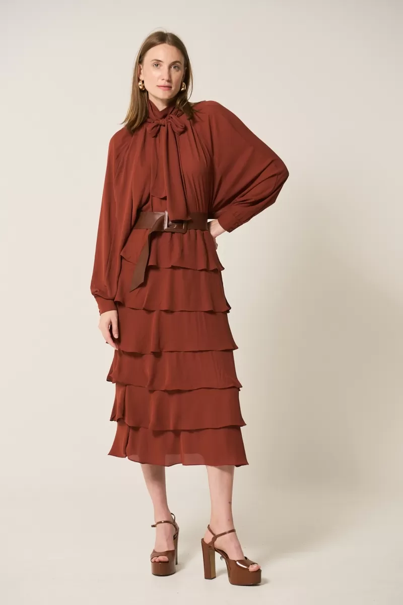 Hidrogênio - GODE EARTH RUFFLED MIDI SKIRT - 20329332