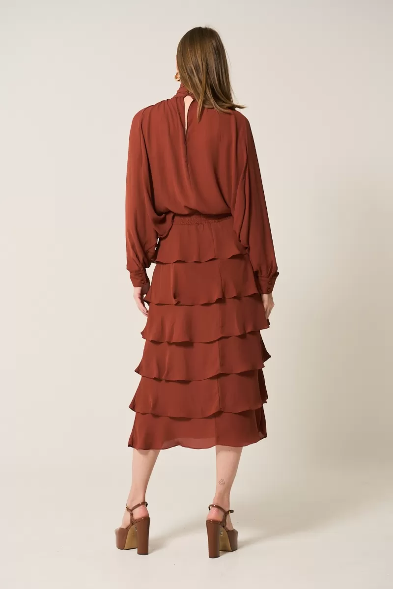 Hidrogênio - GODE EARTH RUFFLED MIDI SKIRT - 20329332