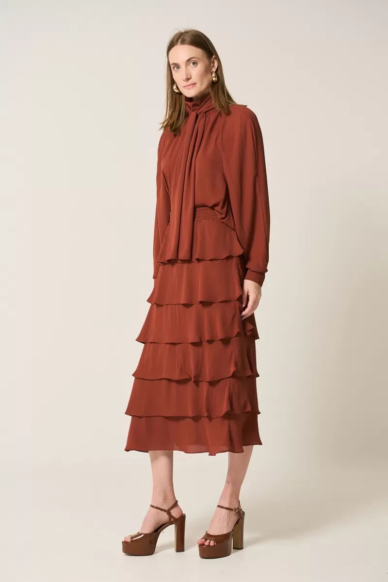 Hidrogênio - GODE EARTH RUFFLED MIDI SKIRT - 20329332