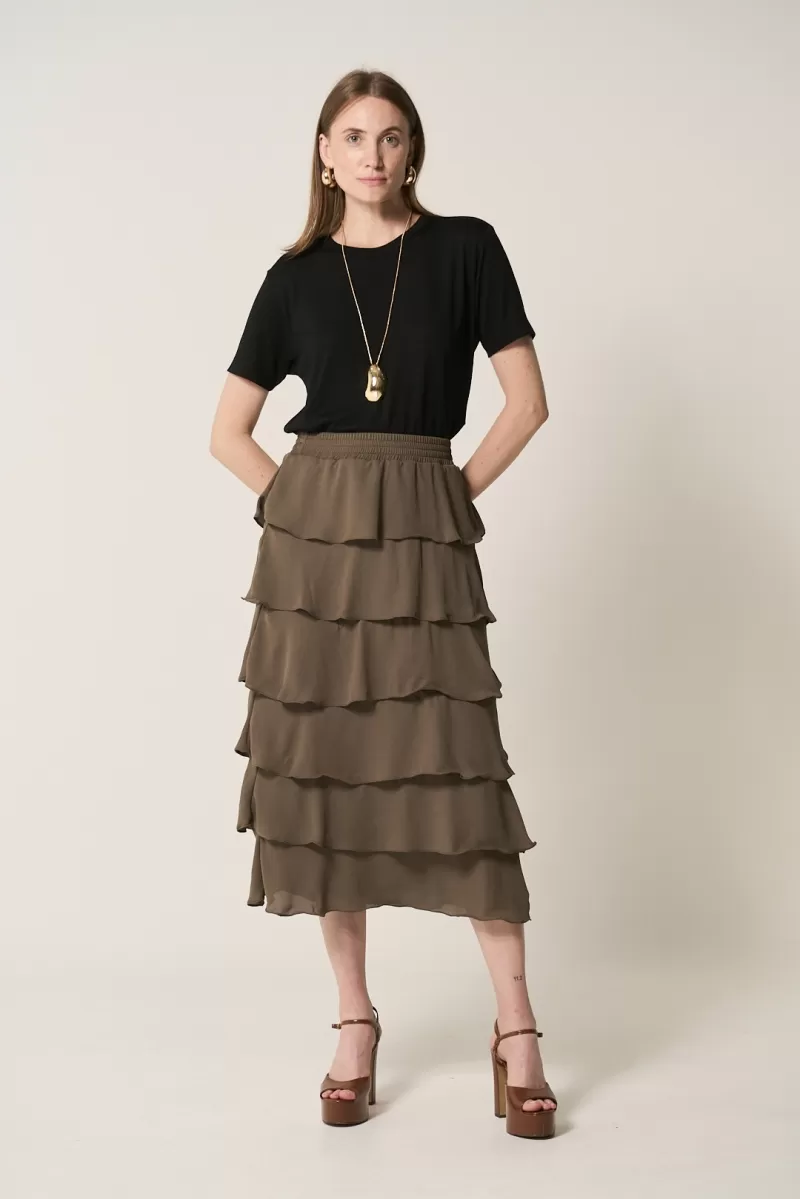 Hidrogênio - DARK GREEN GODE RUFFLED MIDI SKIRT - 20329493