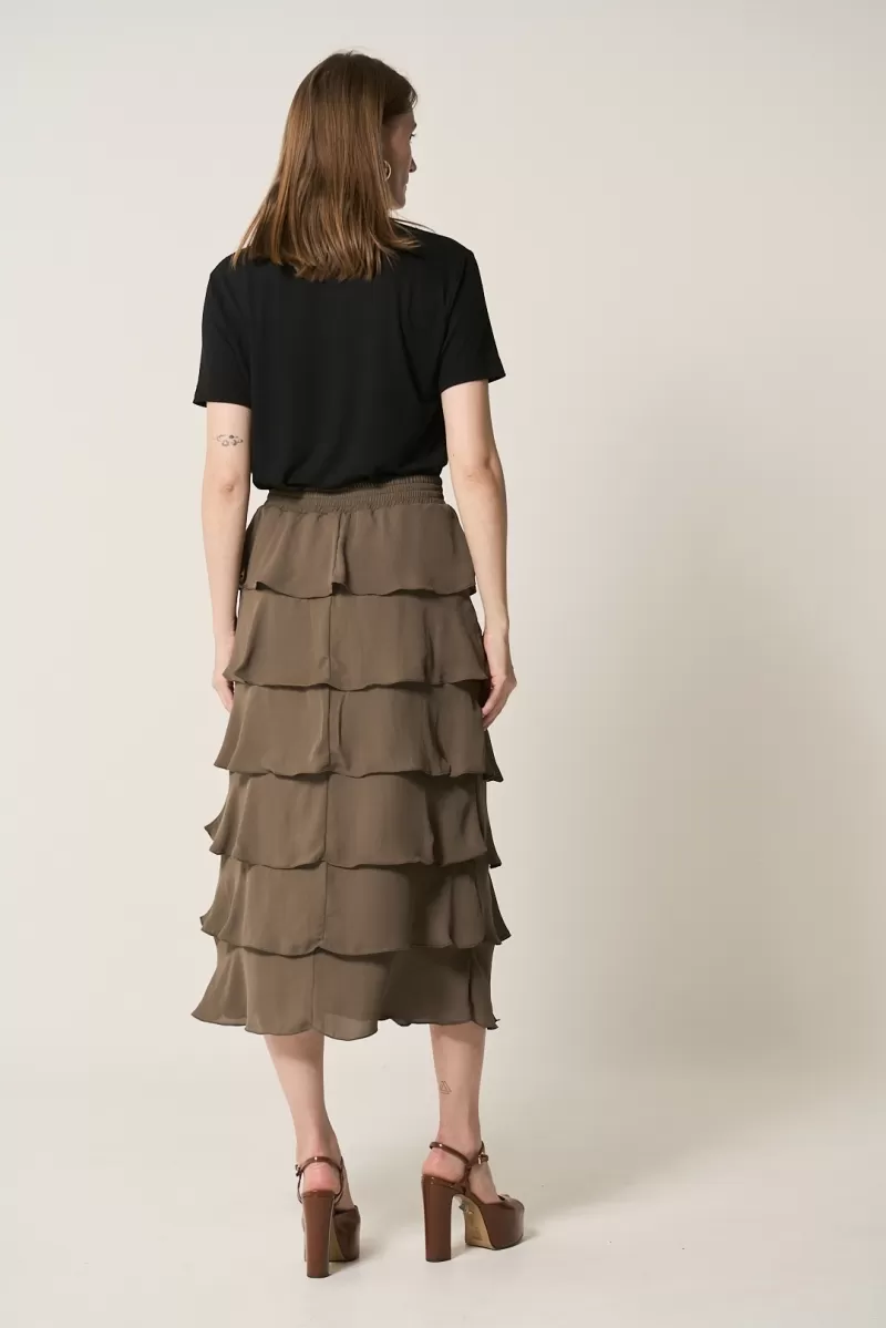 Hidrogênio - DARK GREEN GODE RUFFLED MIDI SKIRT - 20329493