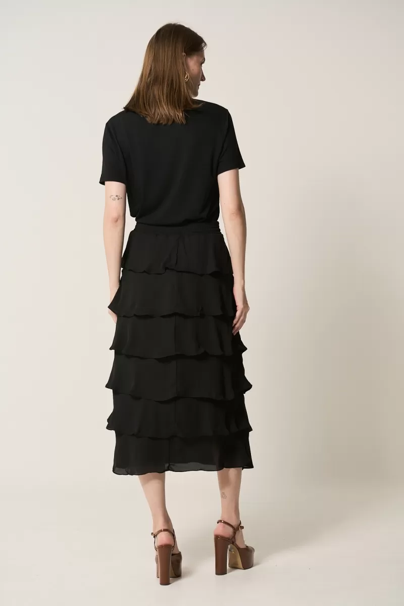 Hidrogênio - BLACK GODE RUFFLED MIDI SKIRT - 20329001
