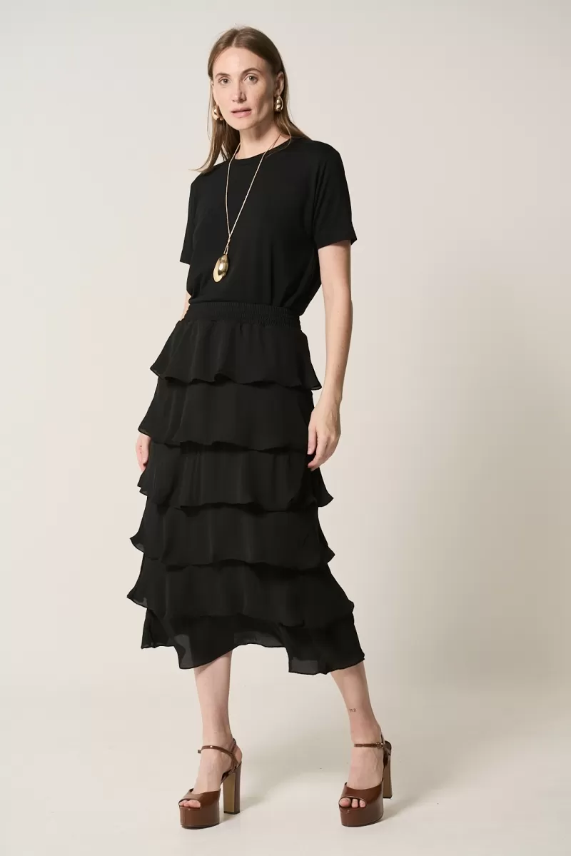 Hidrogênio - BLACK GODE RUFFLED MIDI SKIRT - 20329001