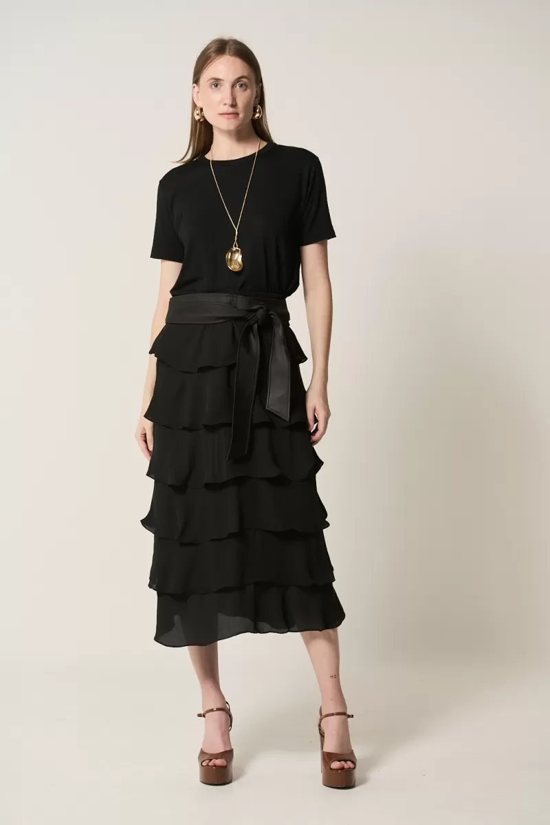 Hidrogênio - BLACK GODE RUFFLED MIDI SKIRT - 20329001