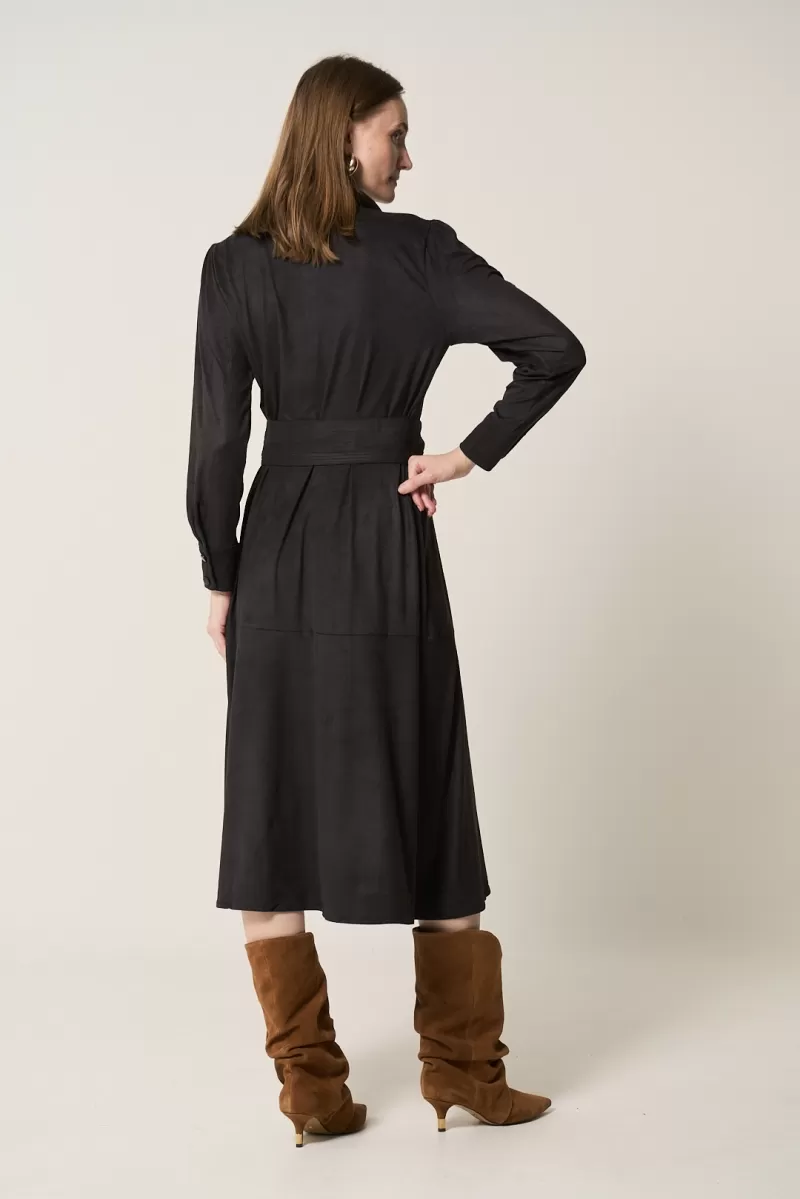 Hidrogênio - BLACK CHEMISI DRESS WITH BAND AND BUTTONS - 18567001