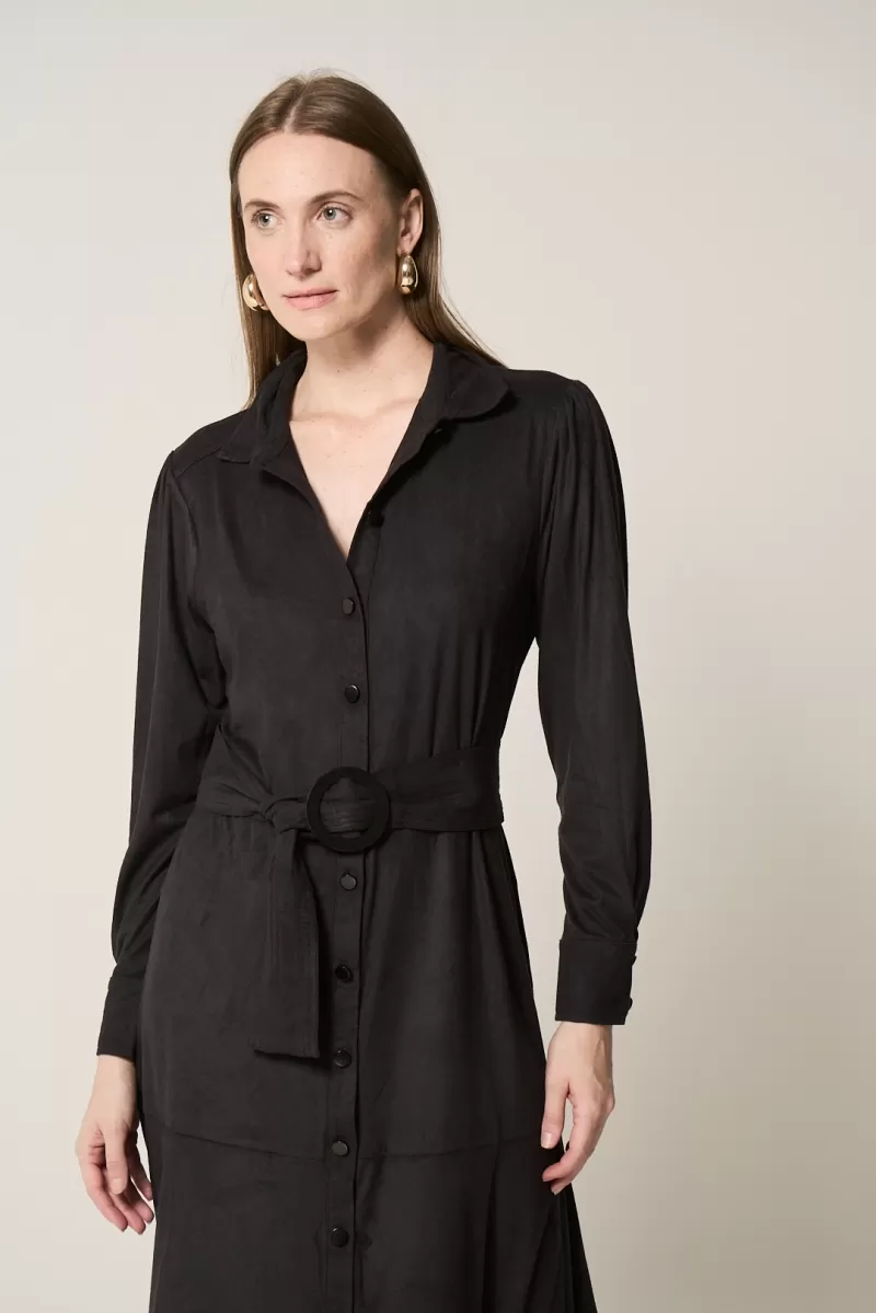 Hidrogênio - BLACK CHEMISI DRESS WITH BAND AND BUTTONS - 18567001