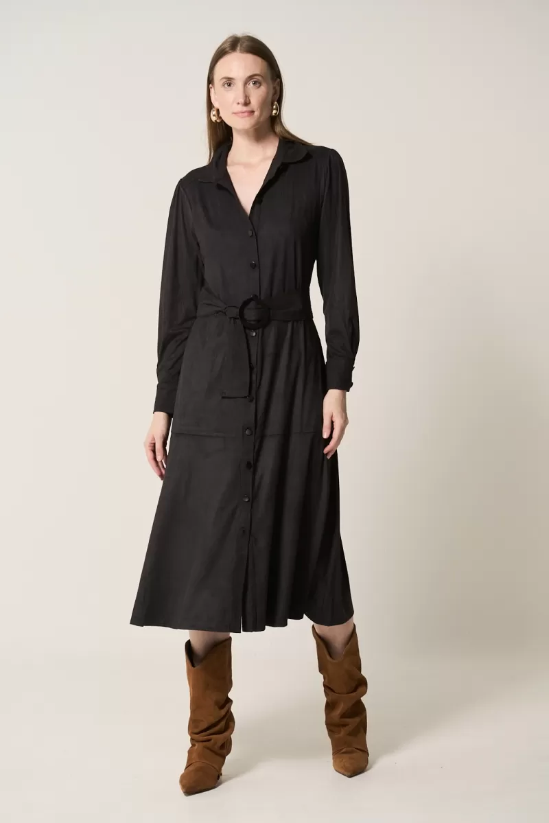 Hidrogênio - BLACK CHEMISI DRESS WITH BAND AND BUTTONS - 18567001