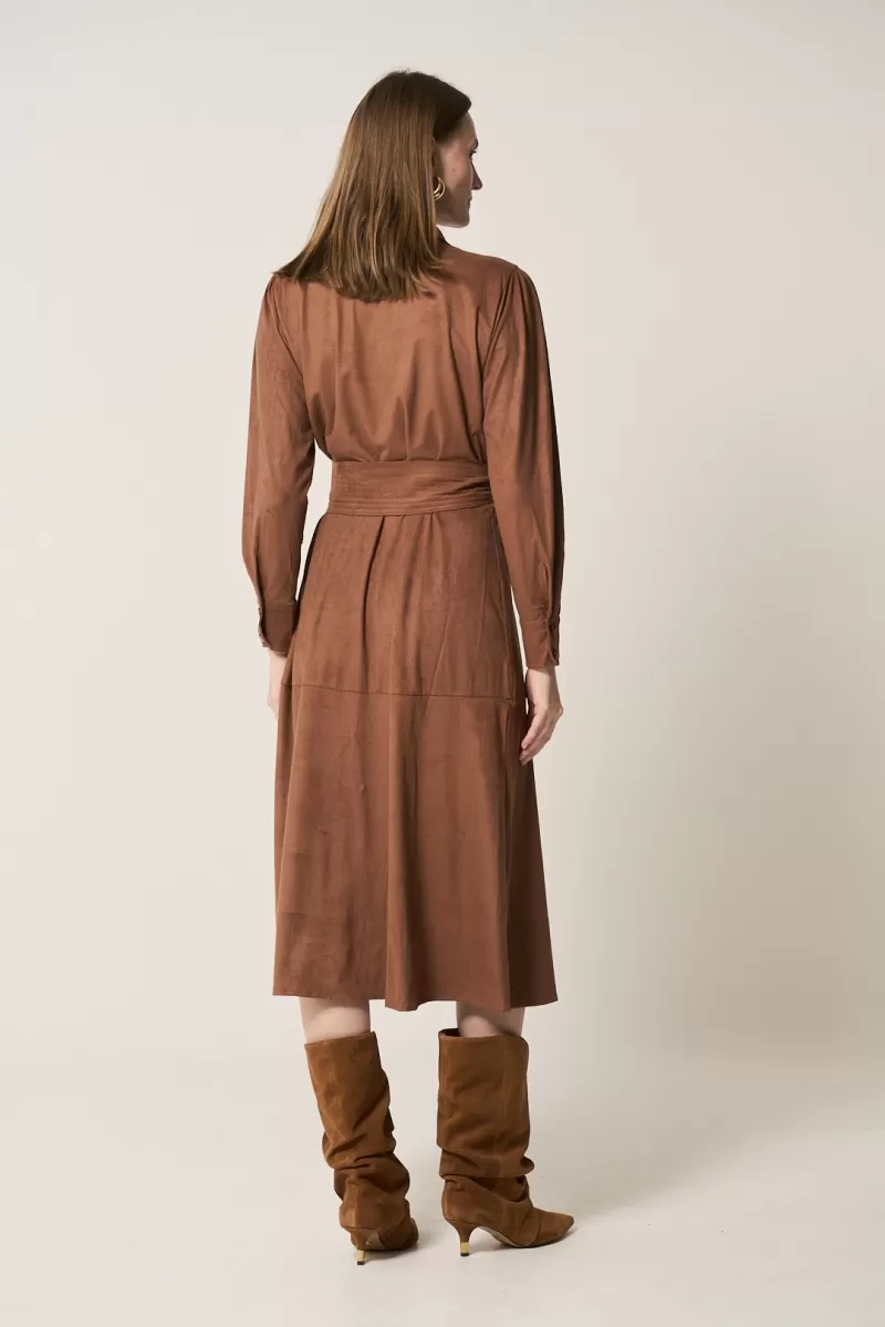 Hidrogênio - BROWN PR MIDI CHEMISIE DRESS WITH BAND AND BUTTONS - 18567031