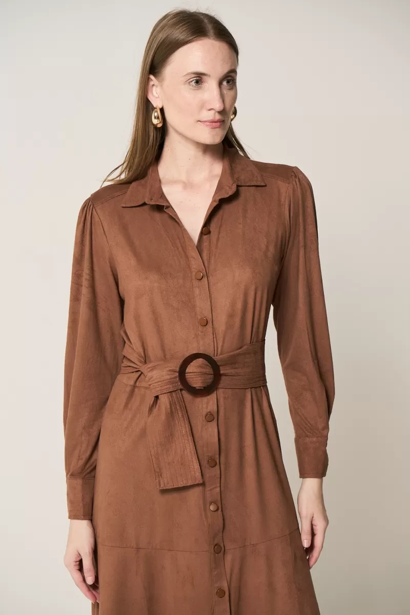 Hidrogênio - BROWN PR MIDI CHEMISIE DRESS WITH BAND AND BUTTONS - 18567031