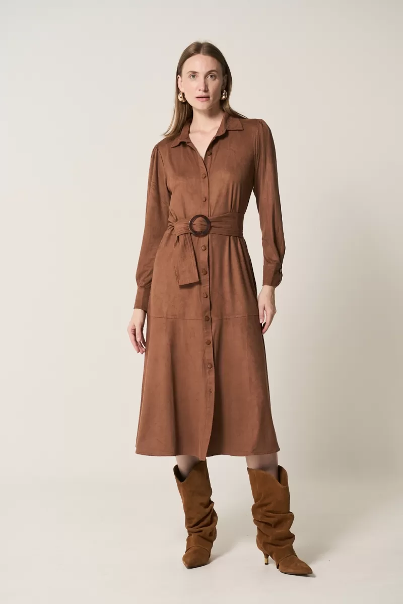 Hidrogênio - BROWN PR MIDI CHEMISIE DRESS WITH BAND AND BUTTONS - 18567031