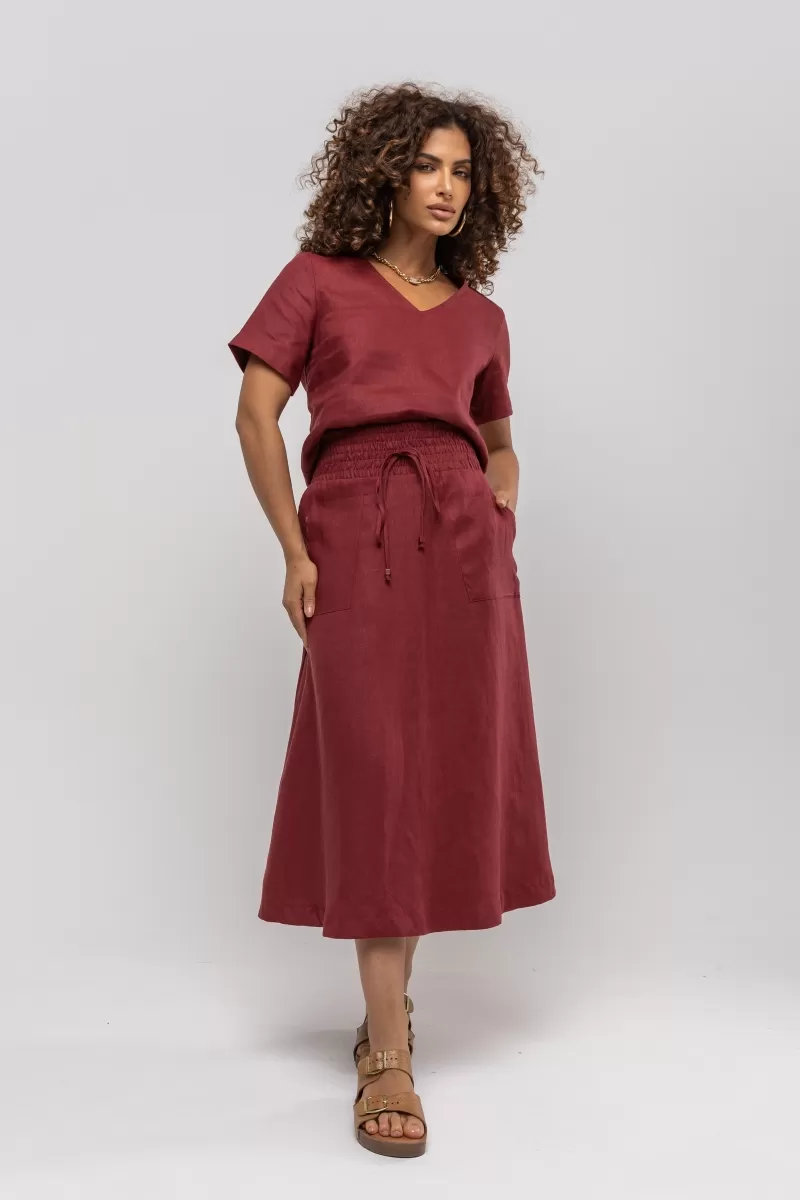 Hidrogênio - SAIA EVASÊ MIDI DE LINHO PURO VINHO - 20384043