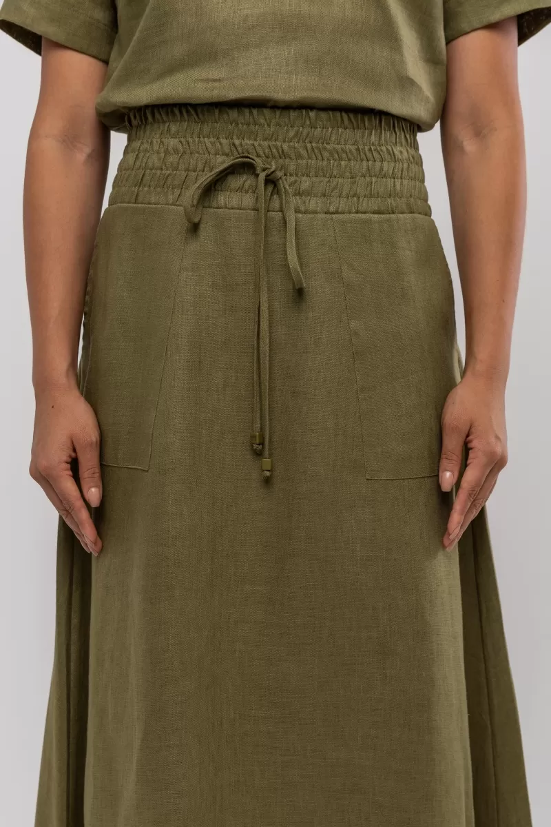 Hidrogênio - LINEN CAPIM MIDI FLARE SKIRT - 20384400