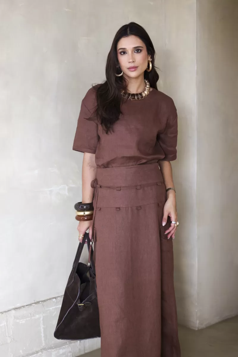 Hidrogênio - BROWN UTILITY LONG SKIRT - 20406031