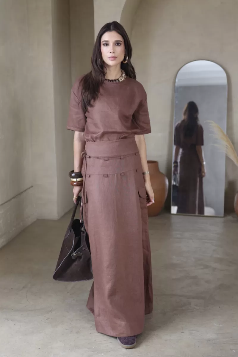 Hidrogênio - BROWN UTILITY LONG SKIRT - 20406031