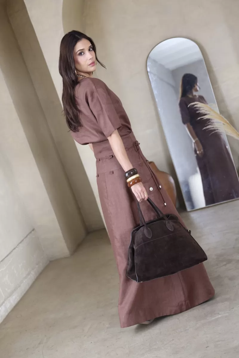 Hidrogênio - BROWN UTILITY LONG SKIRT - 20406031