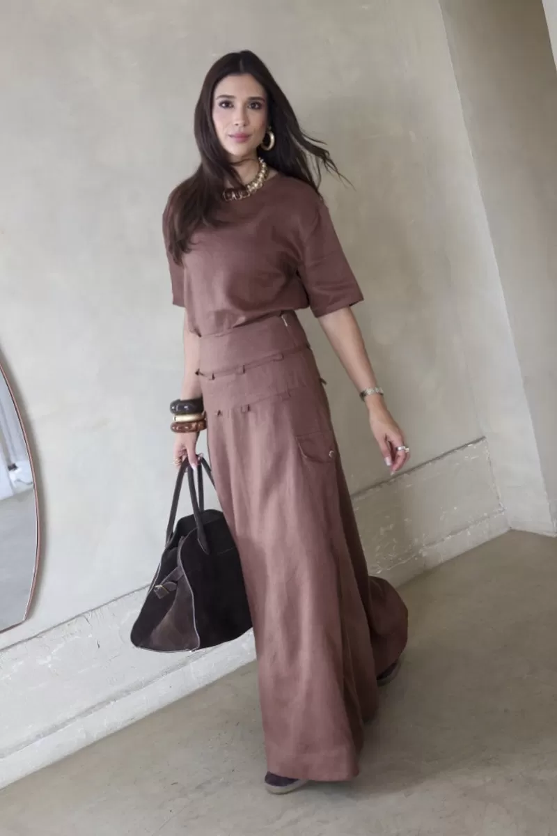 Hidrogênio - BROWN LINEN T-SHIRT - 20400031