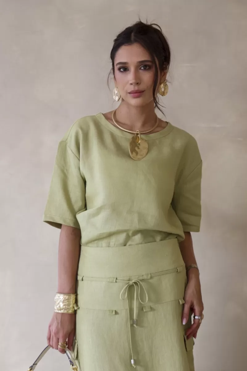 Hidrogênio - CAMISETA DE LINHO PURO CAPIM - 20400400