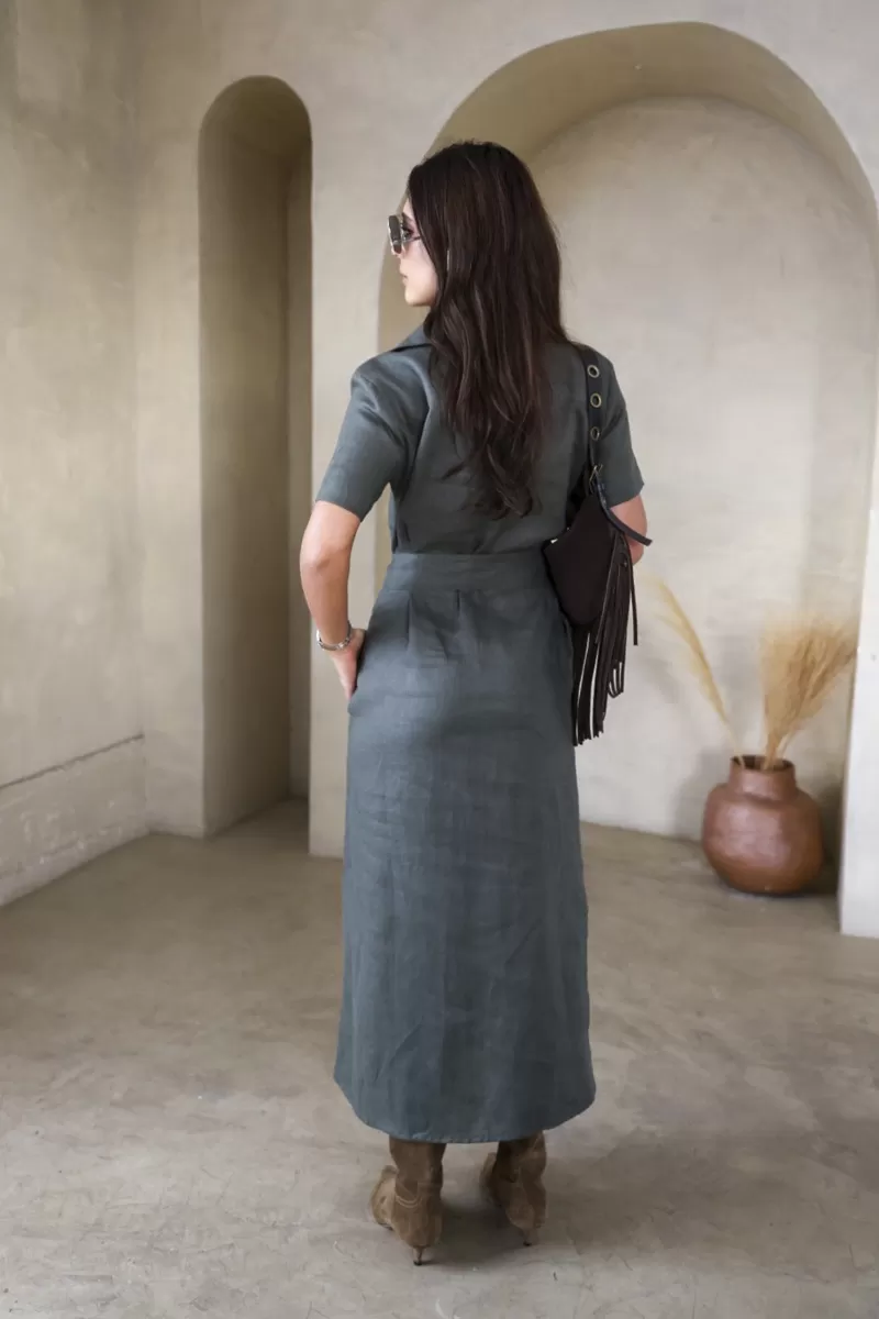 Hidrogênio - VESTIDO CHEMISIE LINHO PURO MILITAR - 20390005