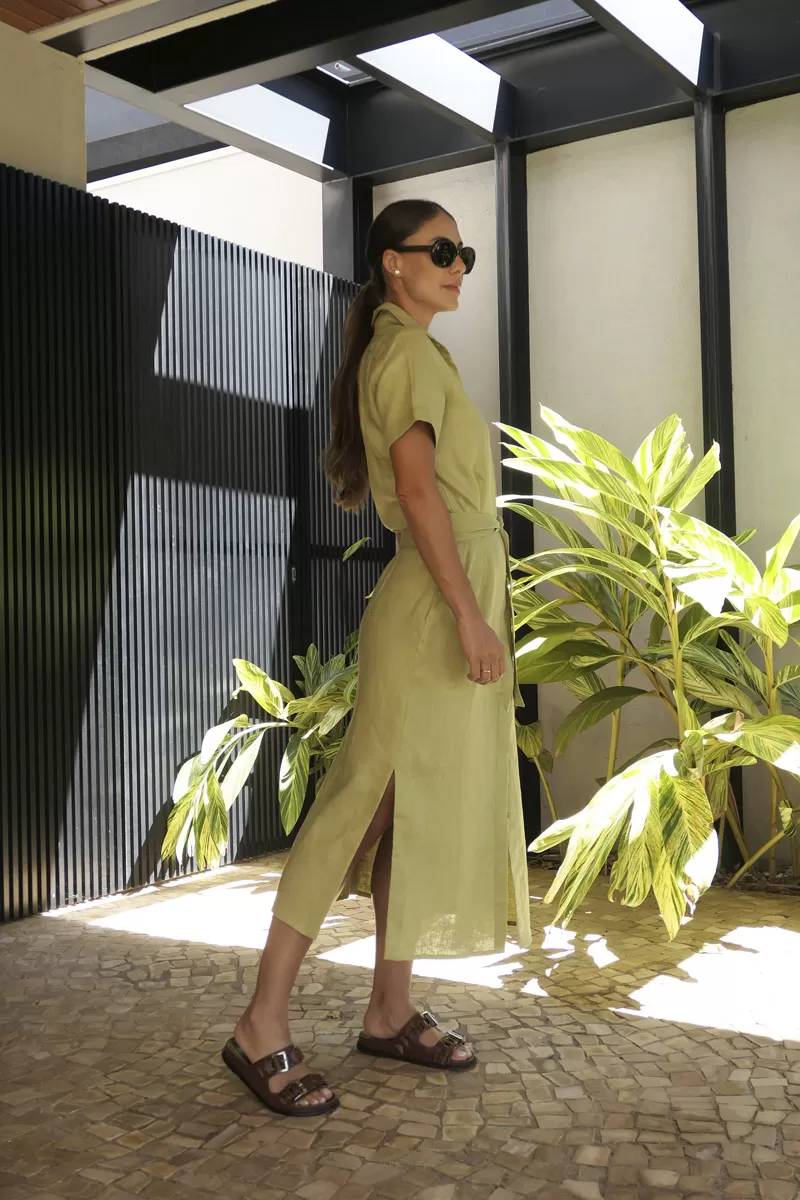 Hidrogênio - LINEN GRASS CHEMISIE DRESS - 20390400