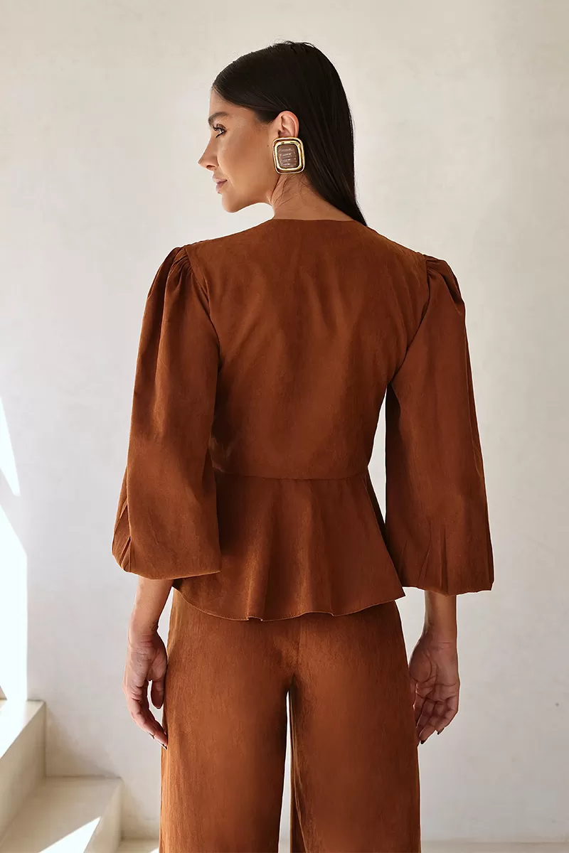 Dot Clothing - Loreta Dot Clothing Set Shirt and Brown Pants - 2688MARROM