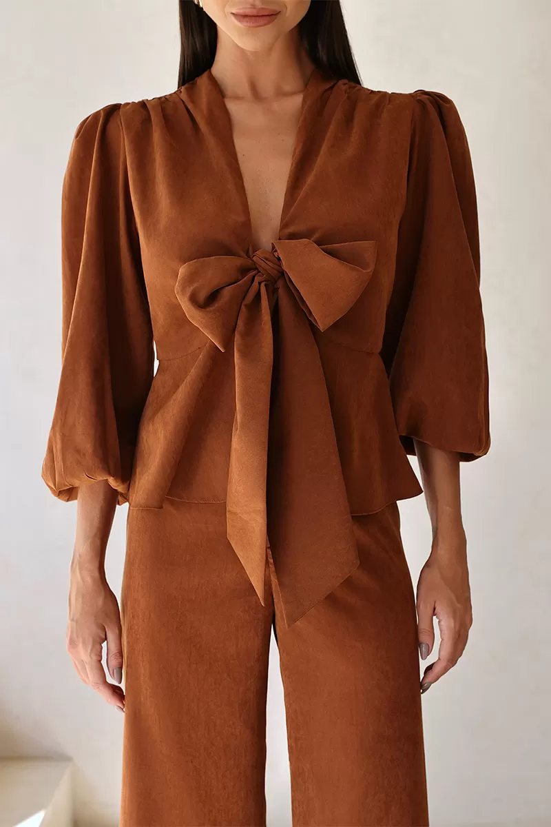 Dot Clothing - Loreta Dot Clothing Set Shirt and Brown Pants - 2688MARROM