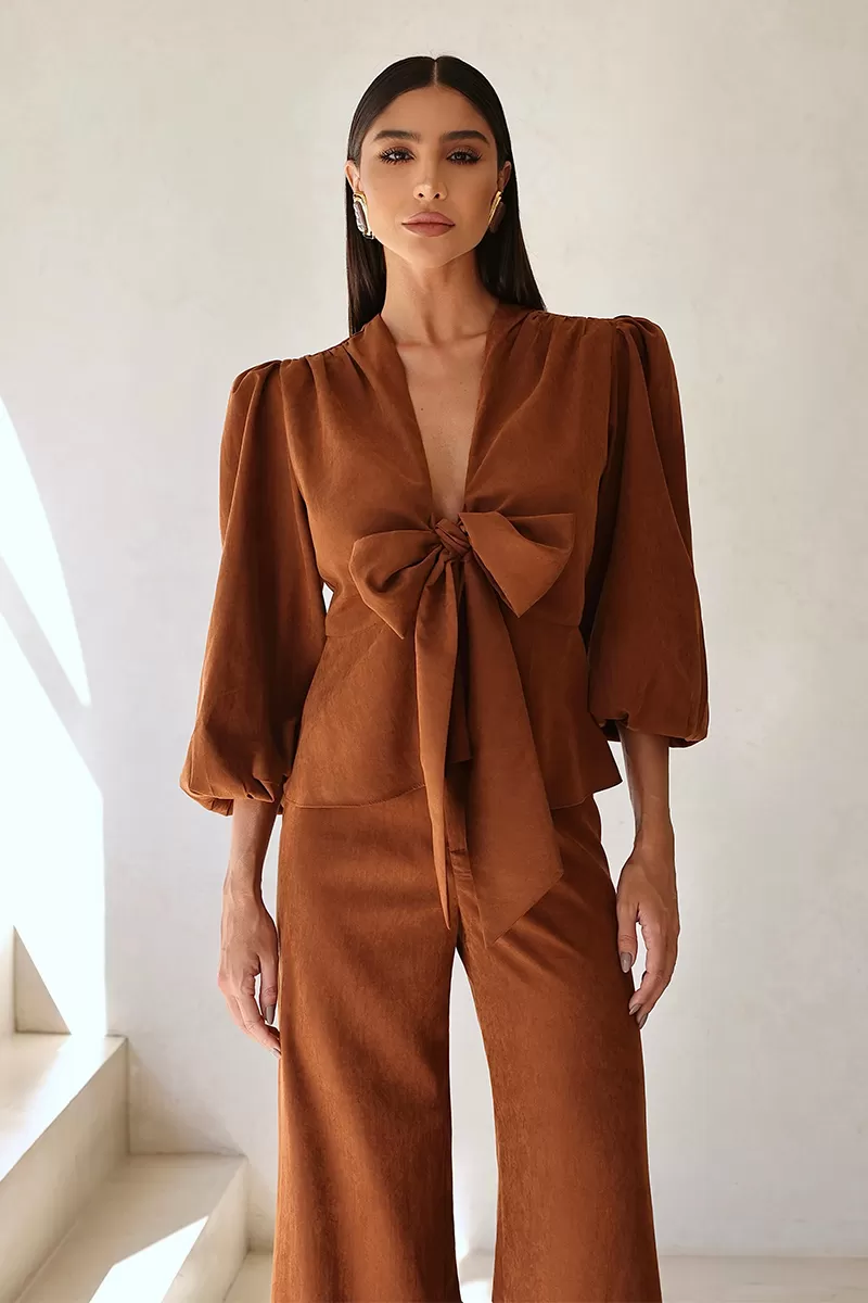 Dot Clothing - Loreta Dot Clothing Set Shirt and Brown Pants - 2688MARROM