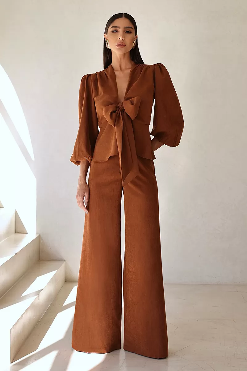 Dot Clothing - Loreta Dot Clothing Set Shirt and Brown Pants - 2688MARROM