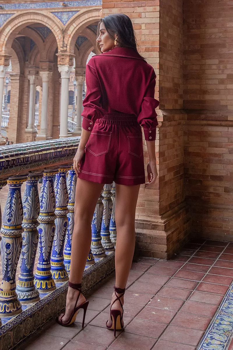 Dot Clothing - Dot Clothing Tiana Shorts and Marsala Shirt Set - 2669BORDO