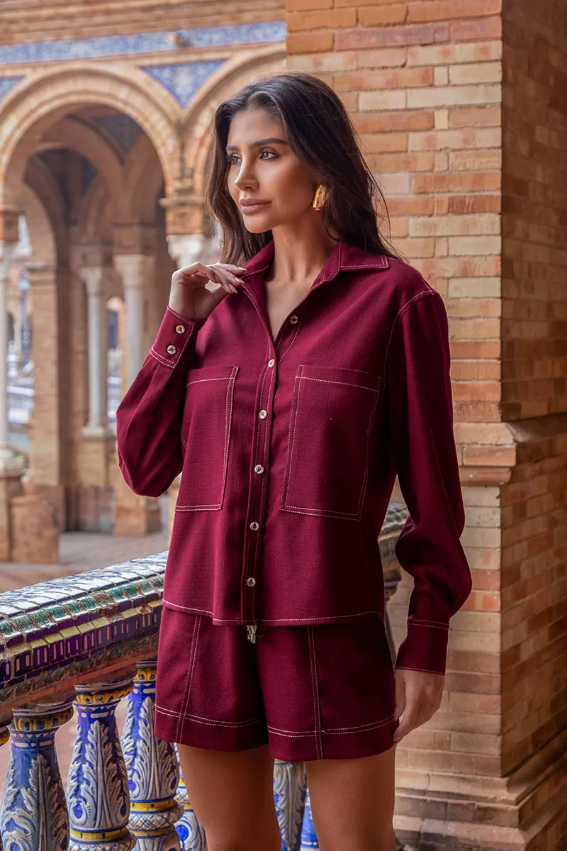 Dot Clothing - Dot Clothing Tiana Shorts and Marsala Shirt Set - 2669BORDO