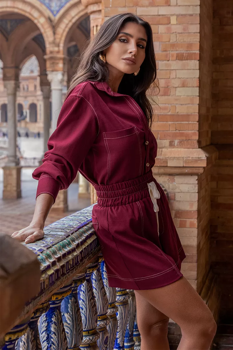 Dot Clothing - Dot Clothing Tiana Shorts and Marsala Shirt Set - 2669BORDO