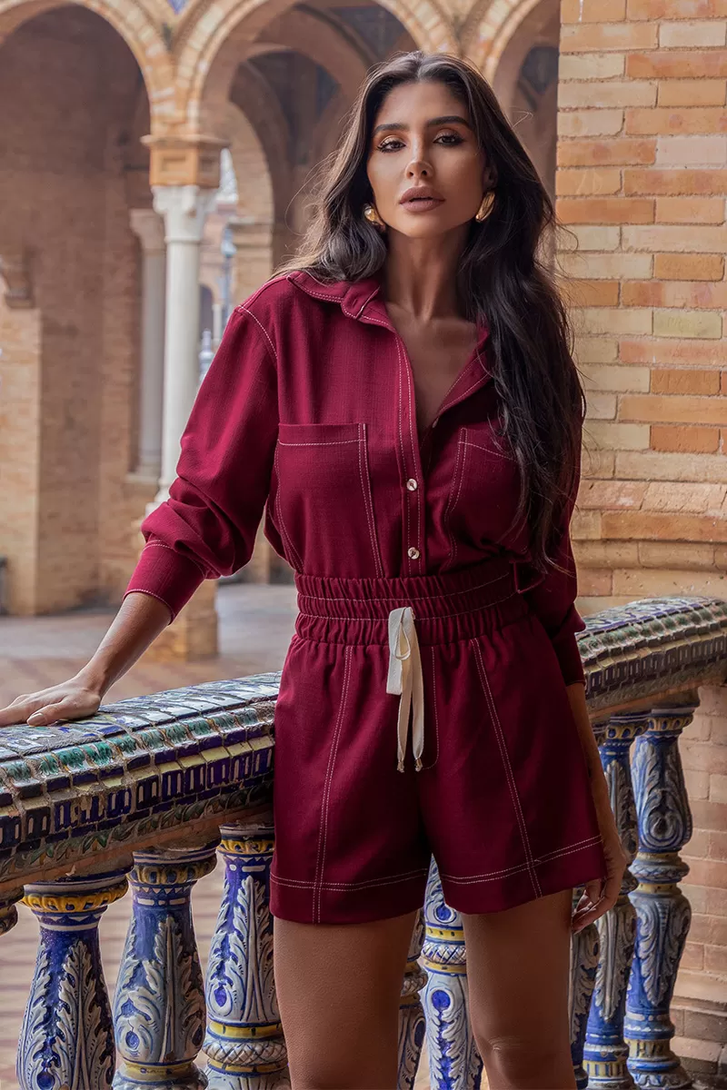 Dot Clothing - Dot Clothing Tiana Shorts and Marsala Shirt Set - 2669BORDO