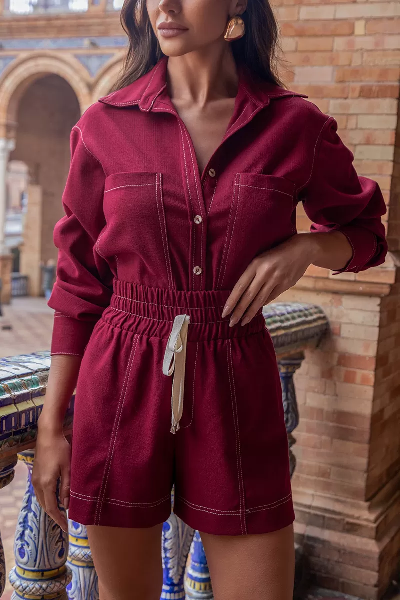 Dot Clothing - Dot Clothing Tiana Shorts and Marsala Shirt Set - 2669BORDO