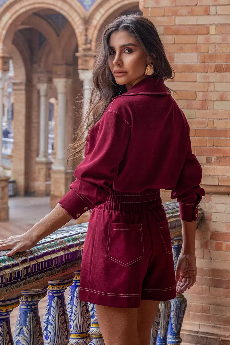Dot Clothing - Dot Clothing Tiana Shorts and Marsala Shirt Set - 2669BORDO