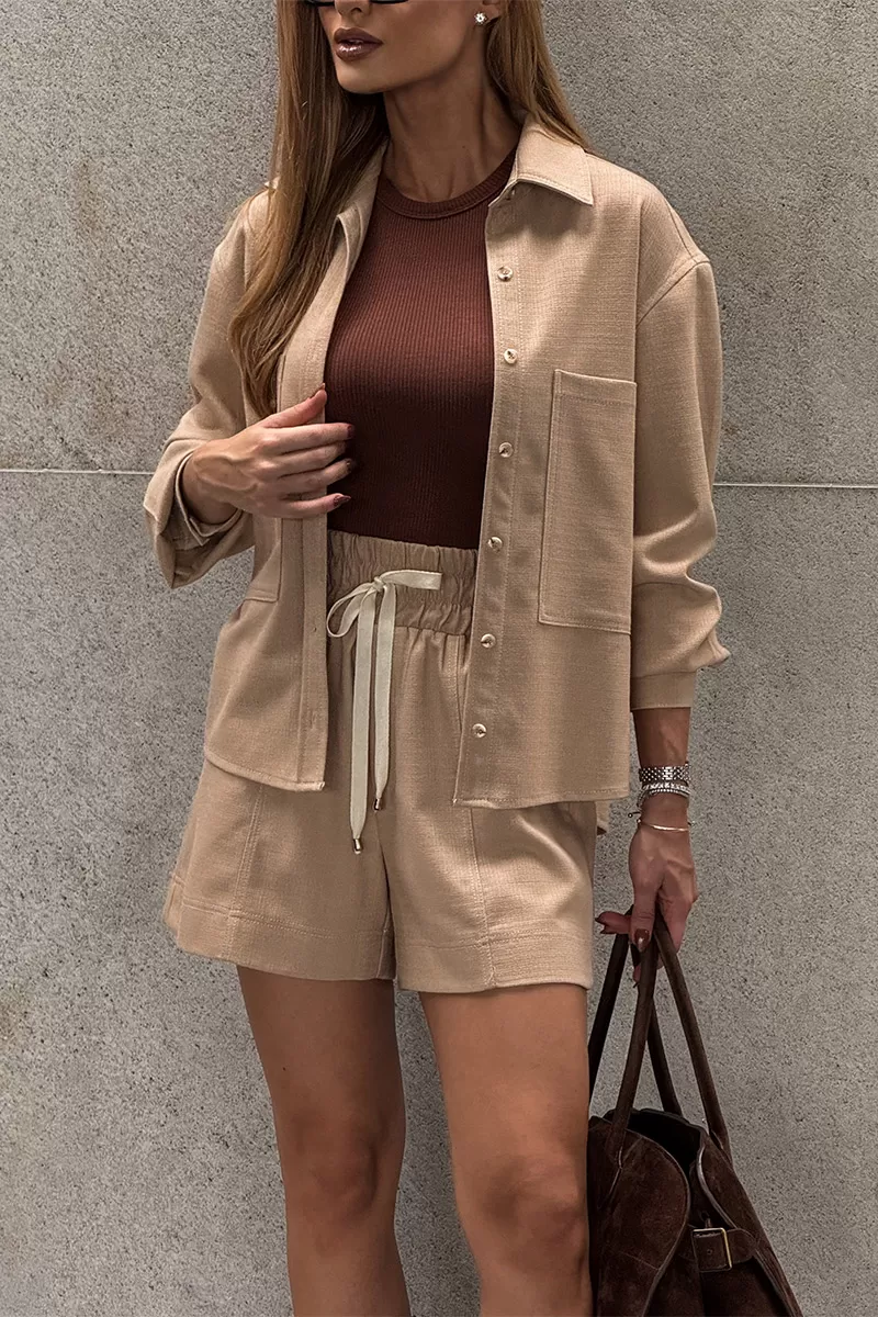 Dot Clothing - Conjunto Dot Clothing Tiana Shorts e Camisa Bege - 2669BEGE