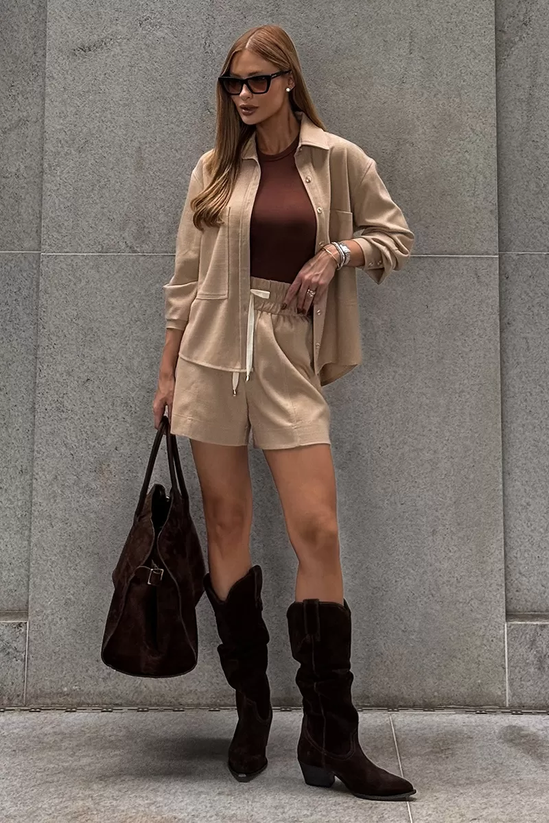 Dot Clothing - Conjunto Dot Clothing Tiana Shorts e Camisa Bege - 2669BEGE