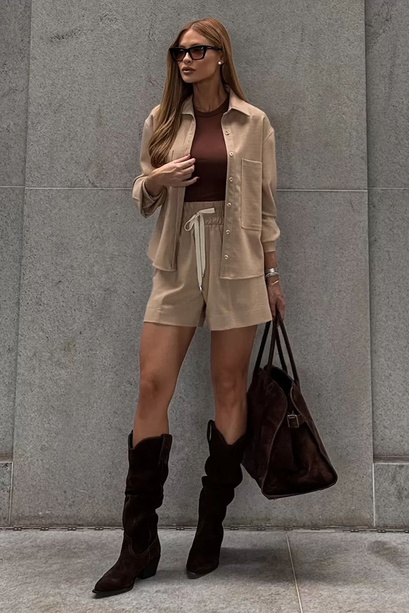 Dot Clothing - Dot Clothing Tiana Shorts and Beige Shirt Set - 2669BEGE